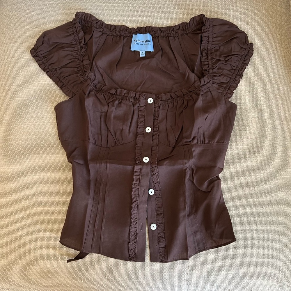 Reformation Brown Button-Down Blouse - image 5